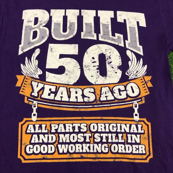 Purple ‘Built 50 Years Ago’ Graphic Quote Tee - Picture 2 of 3